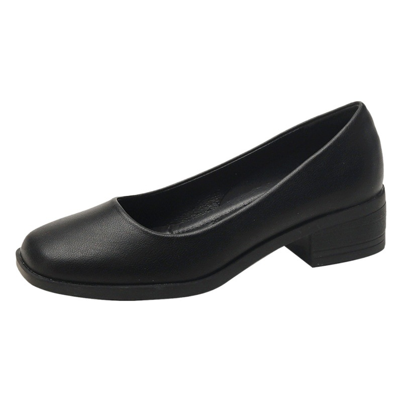 Stewardess work shoes black women's leather shoes chunky heel work long standing not tired feet soft bottom comfortable professional interview high heels