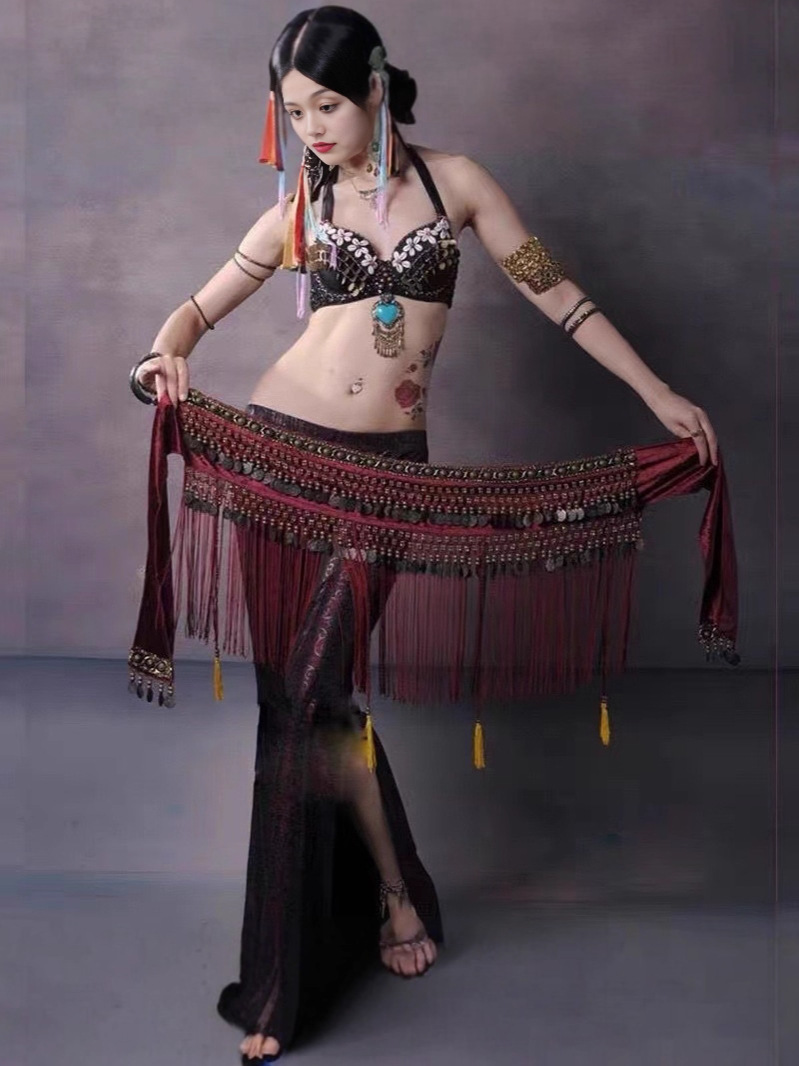 belly dance waist scarf performance tassel hip scarf ethnic tribal dance costume belly dance waist chain indian vintage belt