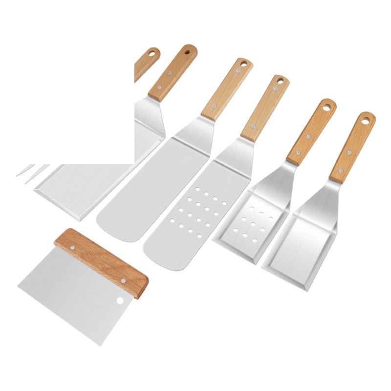 Picture of Cross border barbecue tool set outdoor stainless steel Beech barbecue shovel teppanyaki shovel combination BBQ baking tool