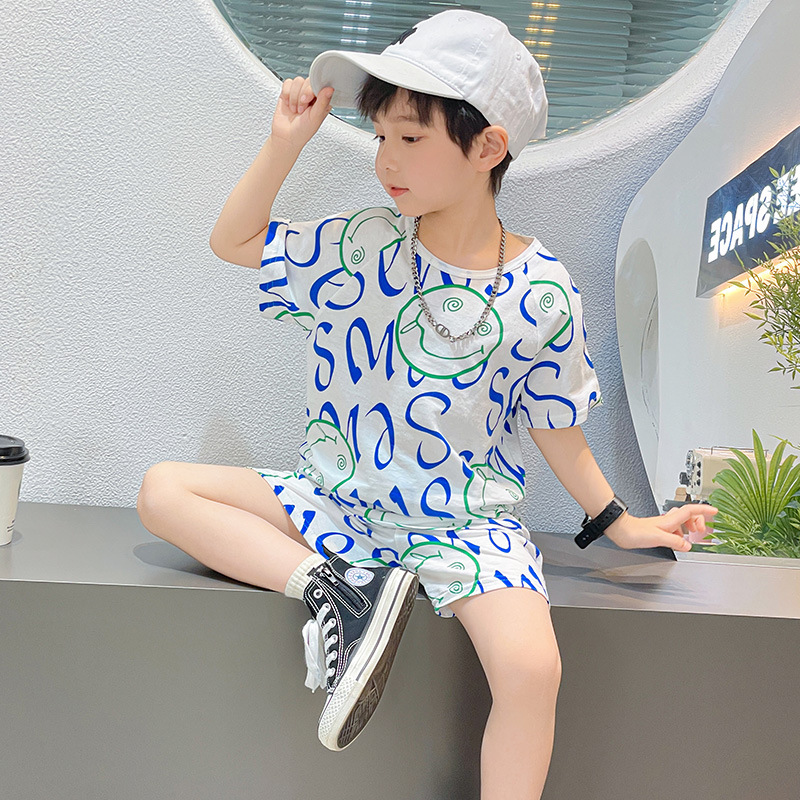 Picture of Korean-style Breathable Pure Cotton Short-sleeved Suit Children's Sweat-absorbent Thin Summer Clothes for Boys and Girls Home Clothes T-shirt Shorts for Baby