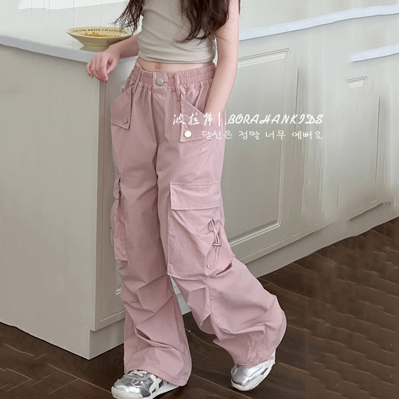 Girls' Casual Overalls Children's Anti-mosquito Pants 2024 Summer New Large Children's Loose Straight Pants Trendy Pants