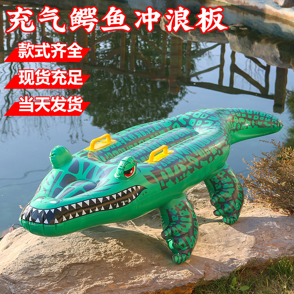 Factory direct inflatable crocodile surfboard water inflatable green crocodile bed mount inflatable water floating mat floating row