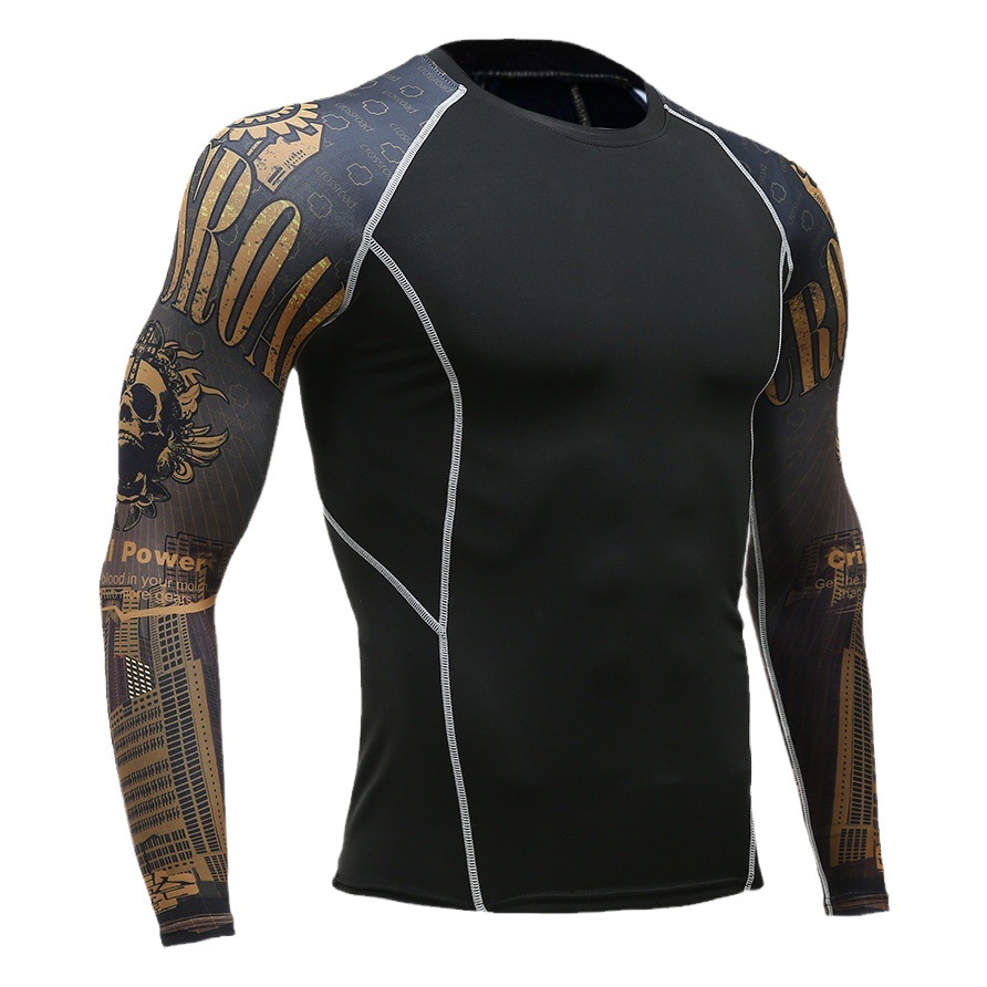 Outdoor Cycling Clothing Running Basketball Training Sportswear Fitness Clothing Top Flower Arm Long-Sleeved High-Elastic Tight-Fitting Quick-Drying Clothing