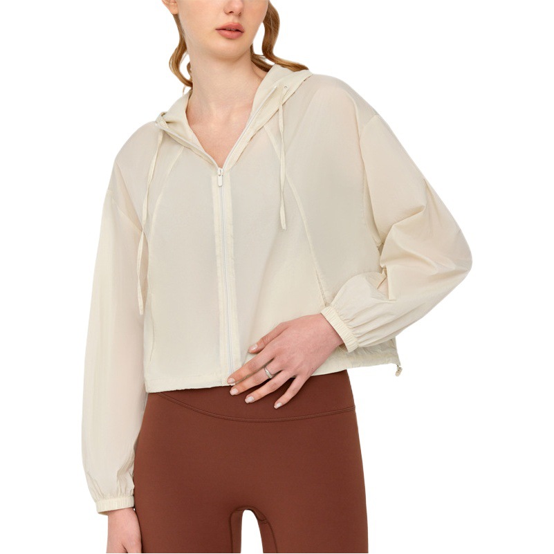 Spring and Summer Lightweight Hooded Jacket Women's Outdoor Sports Cool Breathable Yoga Top Loose Casual Short Fitness Clothes