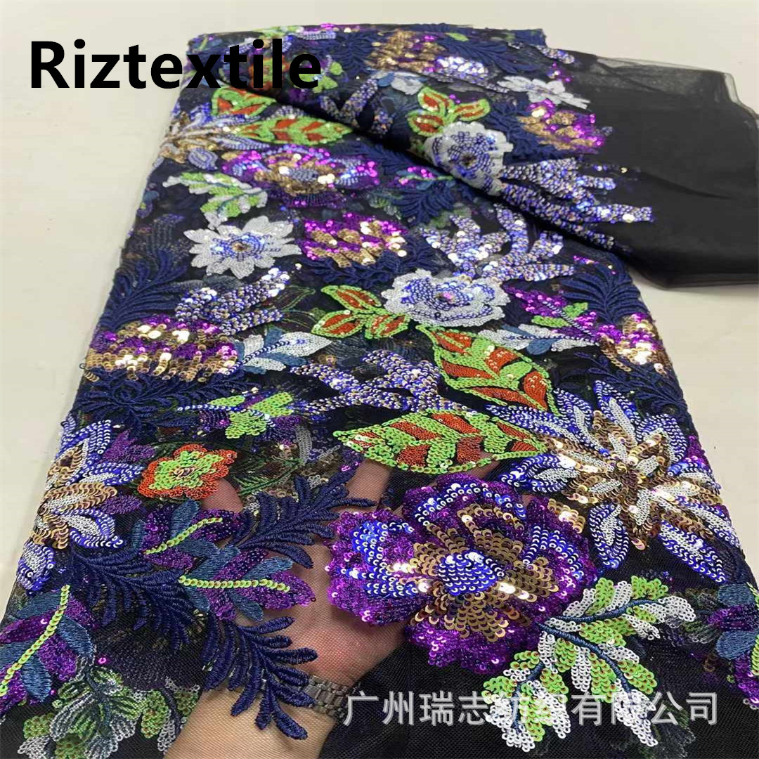 Ethnic Sequins Embroidered Printed Fabric African Wedding Dress Embroidered Cloth African Sequin Lace