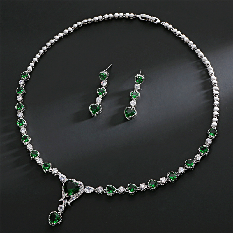 Fashion OL New Style Simple Elegant Jewelry Heart-shaped Earrings Necklace suit Women Wedding Banquet Two-piece Set