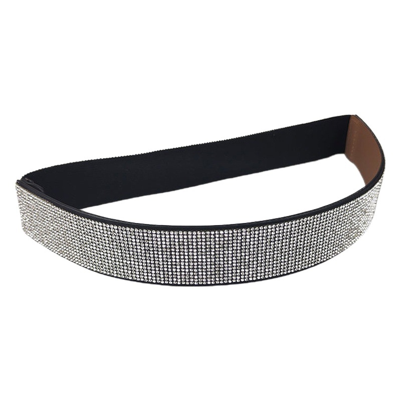 Cross-border bling flash diamond women's fashion dress waist seal rhinestone inlay full diamond elastic belt women Amazon