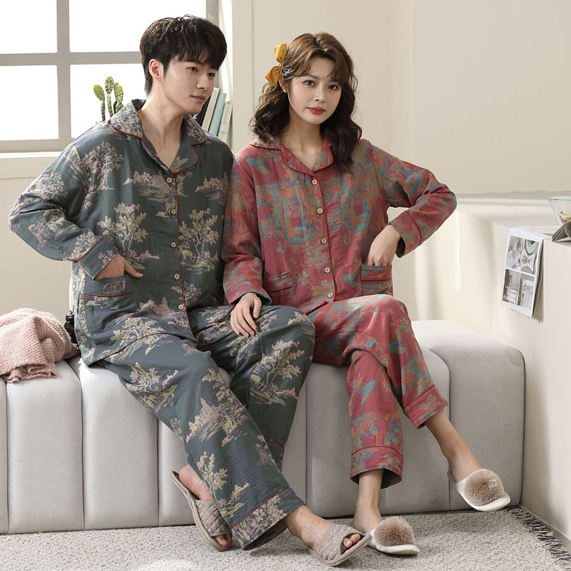 Spring and summer new women's men's home clothes couple's suit cotton thin large size Net Red outside pajamas wholesale