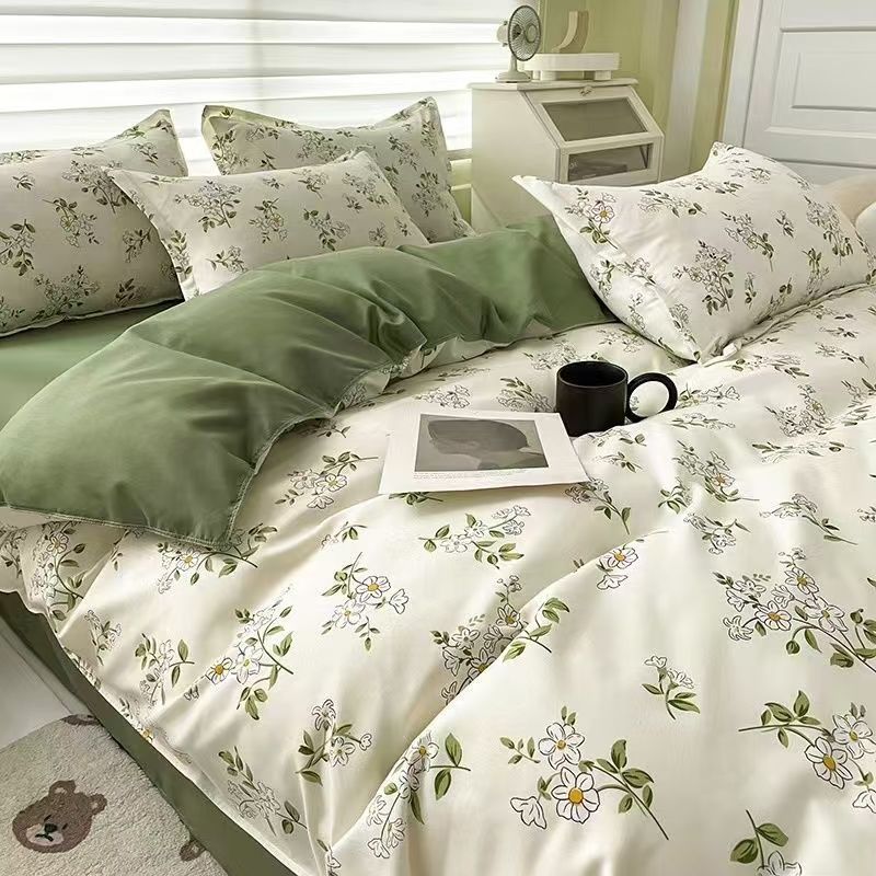 Picture of Washed Cotton Bed Sheet Four-Piece Set, Fresh Style Duvet Cover, Simple Ins Student Dormitory Three-Piece Duvet Cover Set