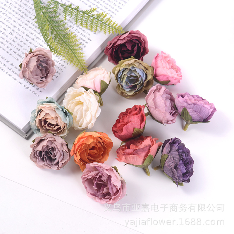 Picture of Artificial Flower Head diy Handmade Accessories Headgear Flower Court Color Flower Morandi Color Tea Rose Fragrant Princess Peony