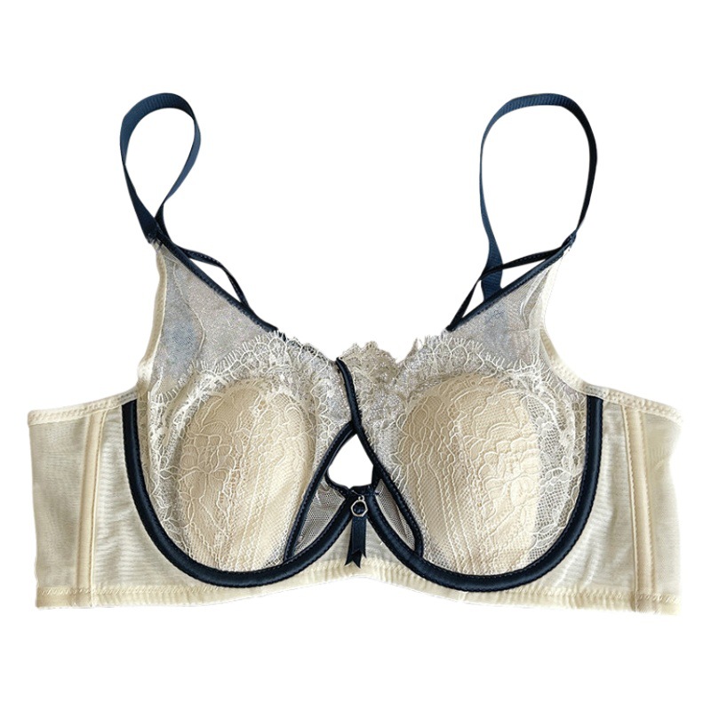 Crystal Cup Rabbit Ear Cup Underwear Big Chest Small Sexy Cross Eyelashes Lace Soft Steel Ring Thin Latex Bra