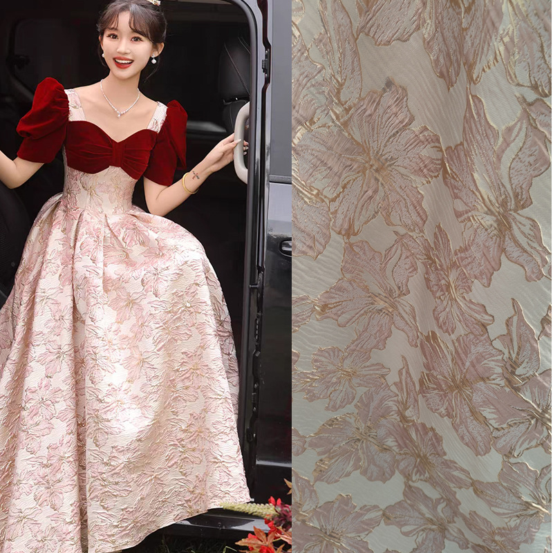 Super fairy three-dimensional relief woven gold jacquard clothing fabric hanfu dress skirt mouth gold bag handmade fabric