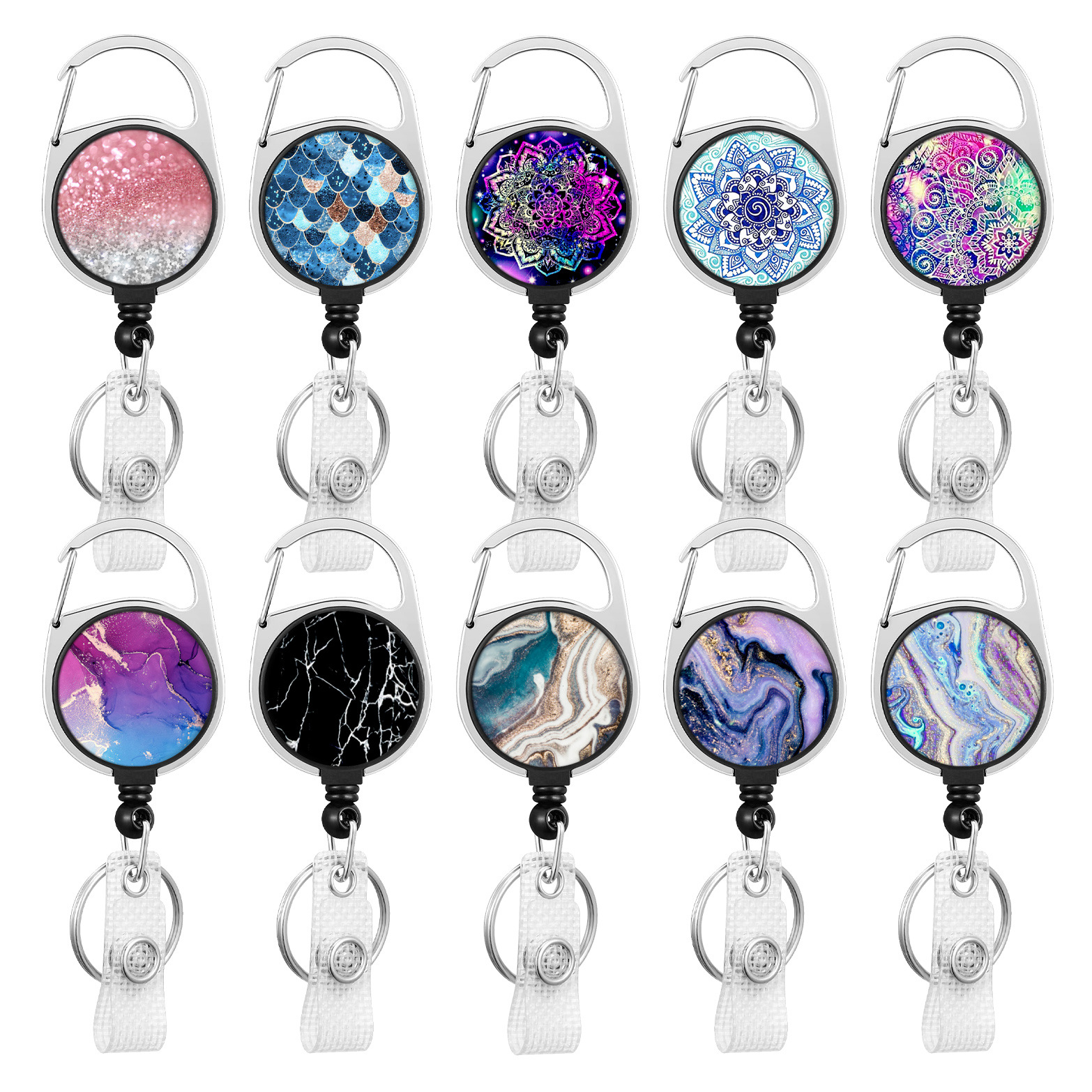 Dream Star Mandala Printed Easy Pull Buckle Easy Pull Buckle Marble Round Retractable ID Buckle