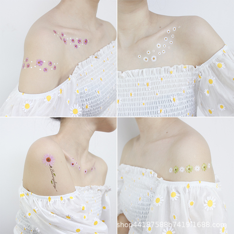 Picture of New Waterproof Sweat-proof Flower Tattoo Sticker Small Fresh Daisy Women's Face Arm Temporary Tattoo Sticker