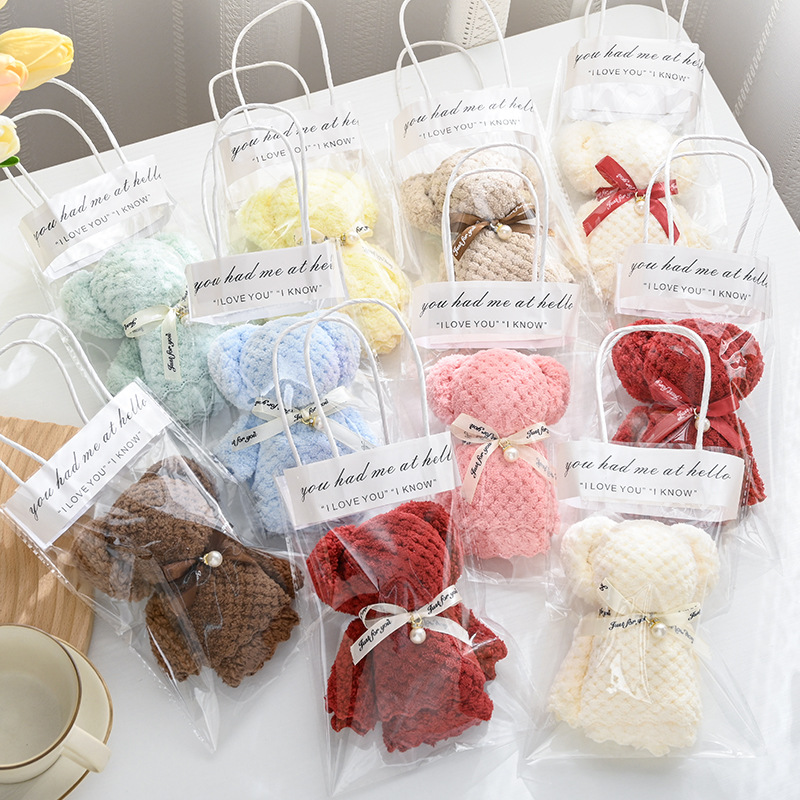 Picture of Coral fleece pineapple Pearl bear towel gift small gift 30*30 opening gift welfare gift