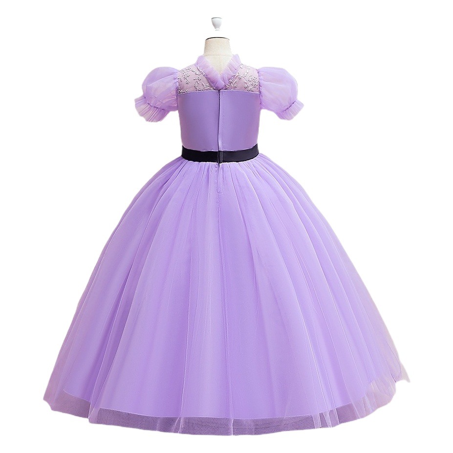 Foreign trade girls' dress evening dress purple romantic mesh advanced elegant dress flower girl host dress
