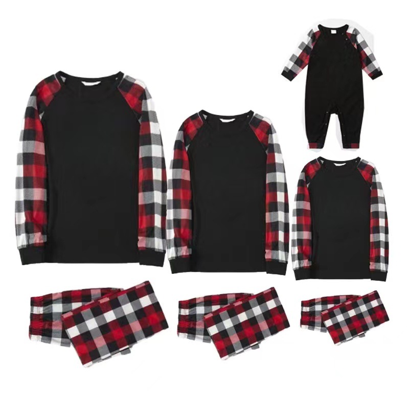 Picture of European and American Amazon Cross-Border Christmas Pajamas Printed Plaid Parent-Child Wear Long-Sleeved Home Clothes Set Christmas New Style