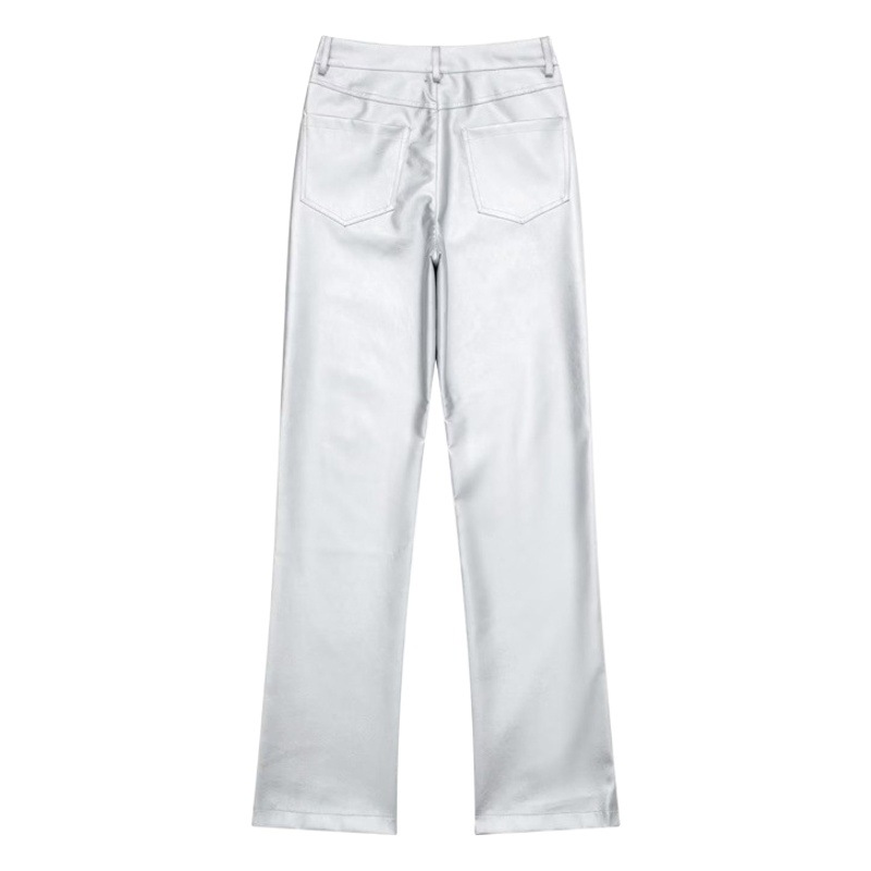 Cross-border foreign trade 2022 autumn and winter European and American style elegant fashion women's clothing light luxury high-grade high waist casual wide-leg leather pants