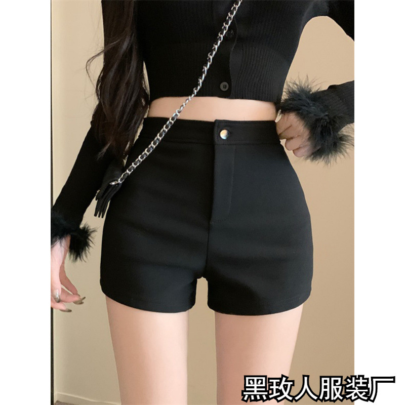 Black High-Waisted Casual Shorts for Women Summer 2025 New Hot Style Sexy Tight Fashion Hip-Covering A-Line Hot Pants
