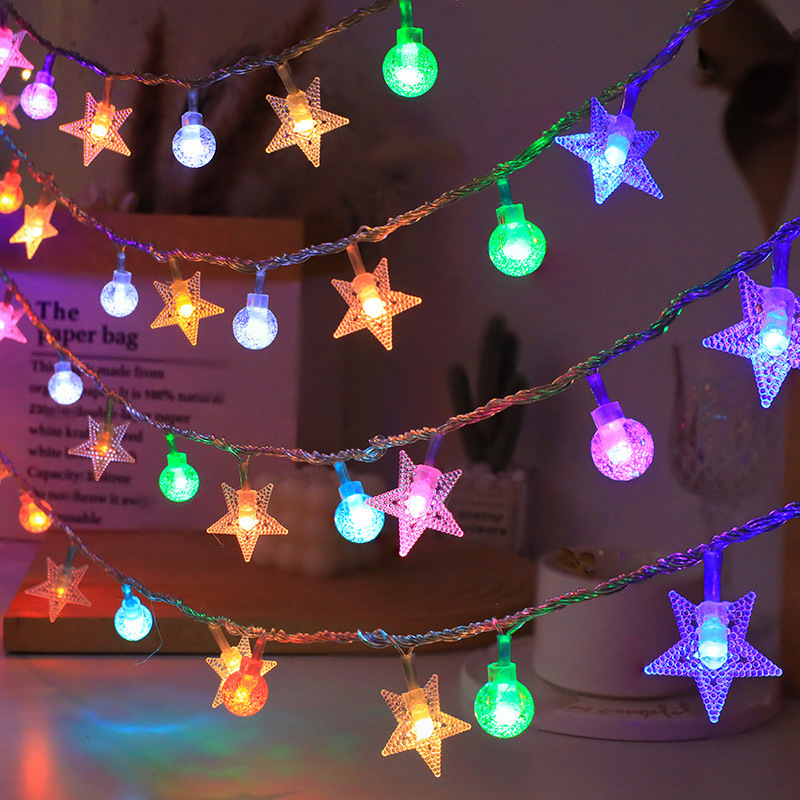 Picture of Solar LED string lights, outdoor camping tent atmosphere lights, night market stall lights, room decoration spherical star lights