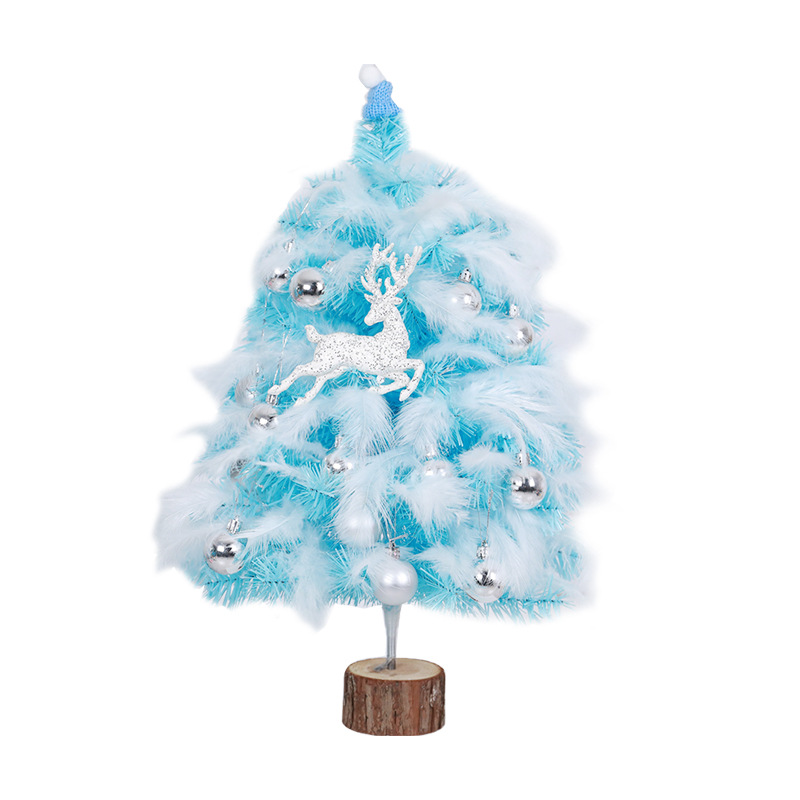 Picture of Blue Cyber Red Feather Christmas Tree Package 45/60cm Mini Encryption Small Christmas Tree Ornaments Christmas Decoration