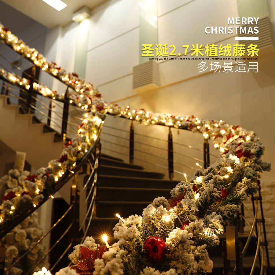 Christmas rattan wholesale 2.7 m long flocking rattan Christmas decoration rattan hotel shopping mall bar door hanging decoration