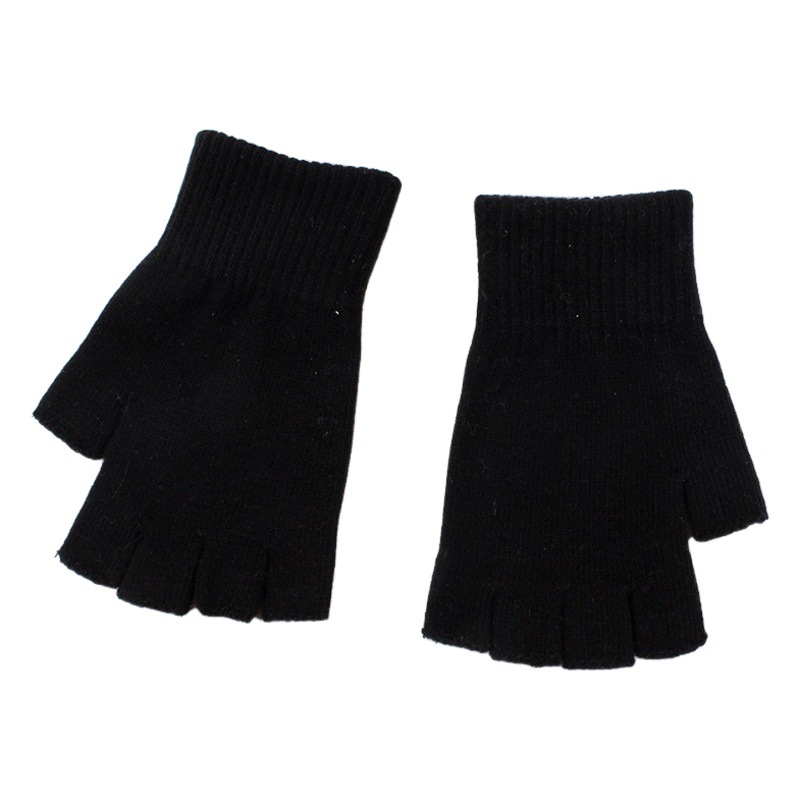 Black half finger finger elastic stretch acrylic knitted winter gloves for mobile phone