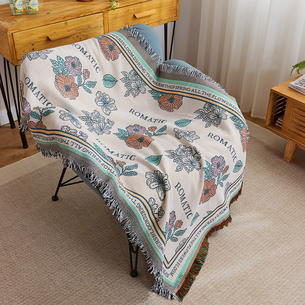 French Style Sofa Cover Cotton Flower Nap Cover Blanket Simple Single Sofa Cushion Decorative Cloth Sofa Cover Cover