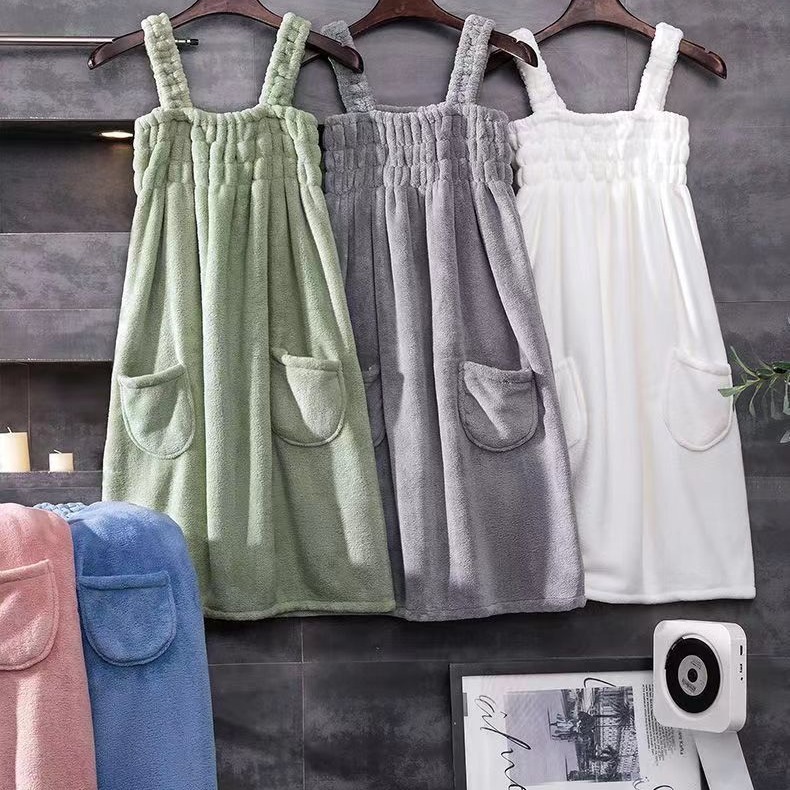 Coral Fleece Sling Bath Skirt Absorbent Soft Hair-free Sexy Wear Strapless Bathrobe Adult Student Korean Cute