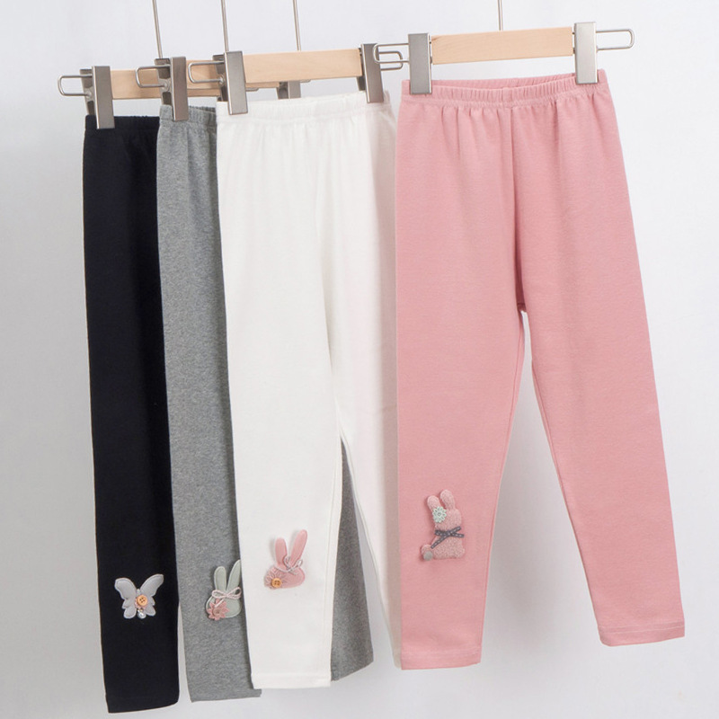 Wool Stand Girls' Leggings Spring Cartoon Children's Outer Wear Knitted Pants Girls Outer Wear Stretch Pants Solid Color