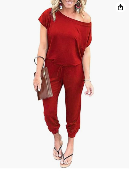 Picture of 2024 European and American Cross-border Spring and Summer Fashion Slanted Shoulder Short-sleeved Flap Pocket Pants Women's Jumpsuit