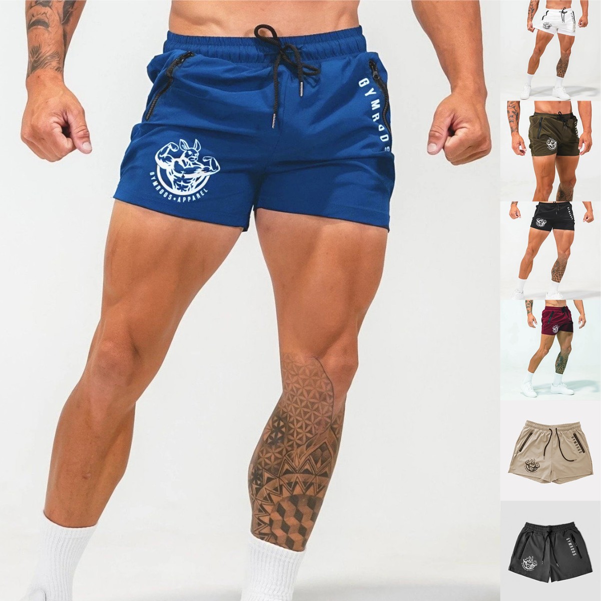 Sports Woven Quick-drying Three-part Shorts Men's Fitness Trendy Brand Slim-fit Zipper Pocket Cross-border Trendy Brand Running Training Pants
