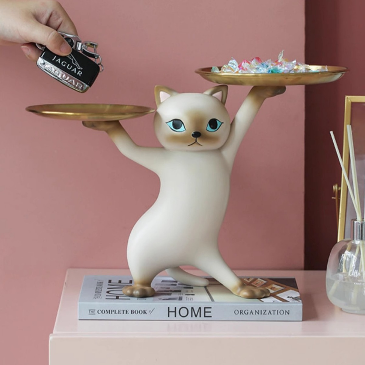 Creative Cartoon Sand Sculpture Enchanting Cat Ornaments Living Room Entrance Key Storage Desktop Tray New House Gift