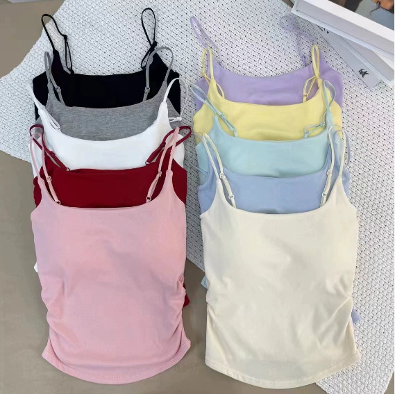 Picture of Pure Lust Style Sweet and Spicy Design Pleated Camisole for Women with Breast Pads, One-Cup Inner Wear and Outer Wear Beautiful Back Top for Women