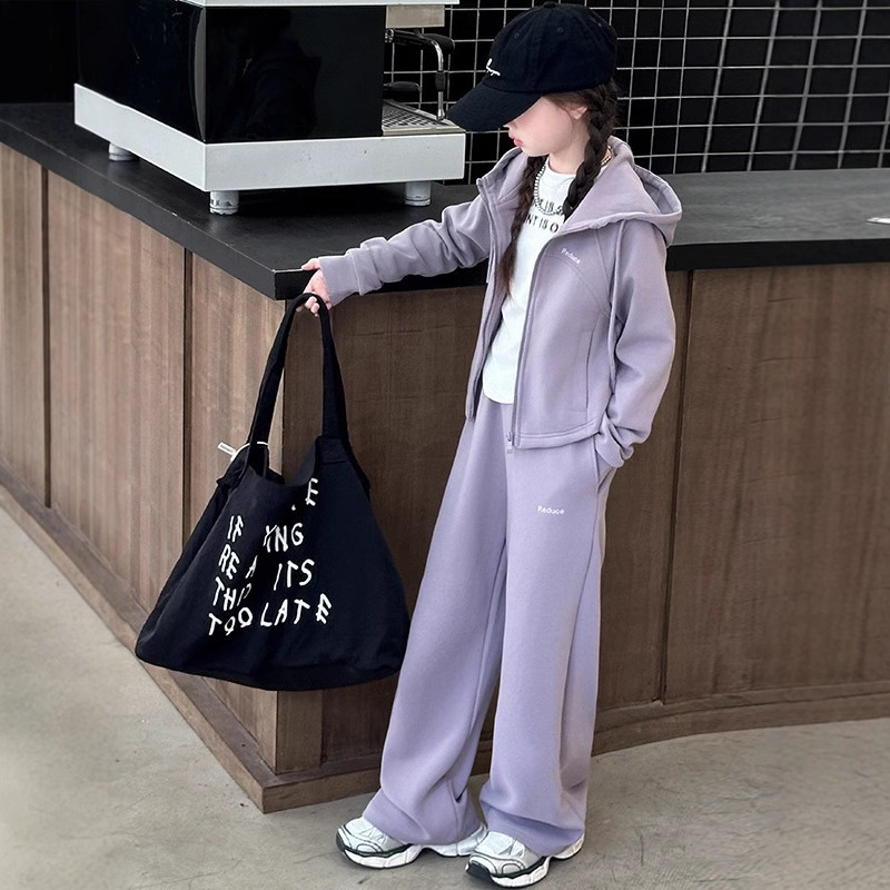 Girls' Spring and Autumn suit 2025 Western Style Coat Children's New Hooded Autumn Casual Two-piece Set