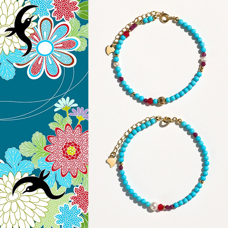 Freshwater Pearl Turquoise Rose Stone Beaded Bracelet Female Niche Ruby Bracelet Jewelry Wholesale