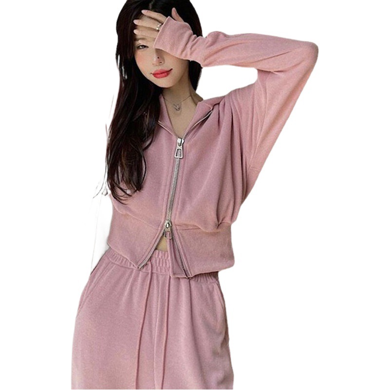 In stock supply leisure sports suit women's autumn and winter 2023 new pink fashion sweater all-matching trousers two-piece set