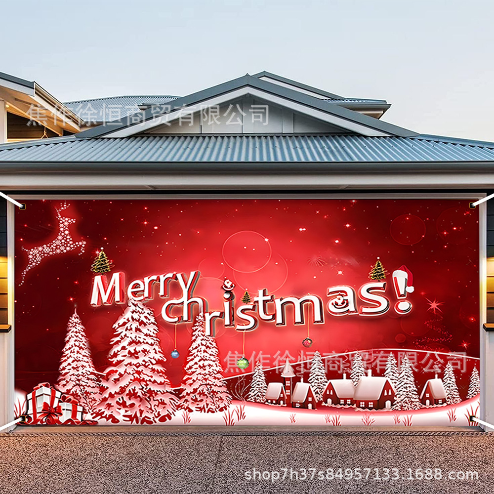 Cross-border red Christmas garage door frame Christmas tree outdoor party decoration background cloth foreign trade photography garage hanging cloth