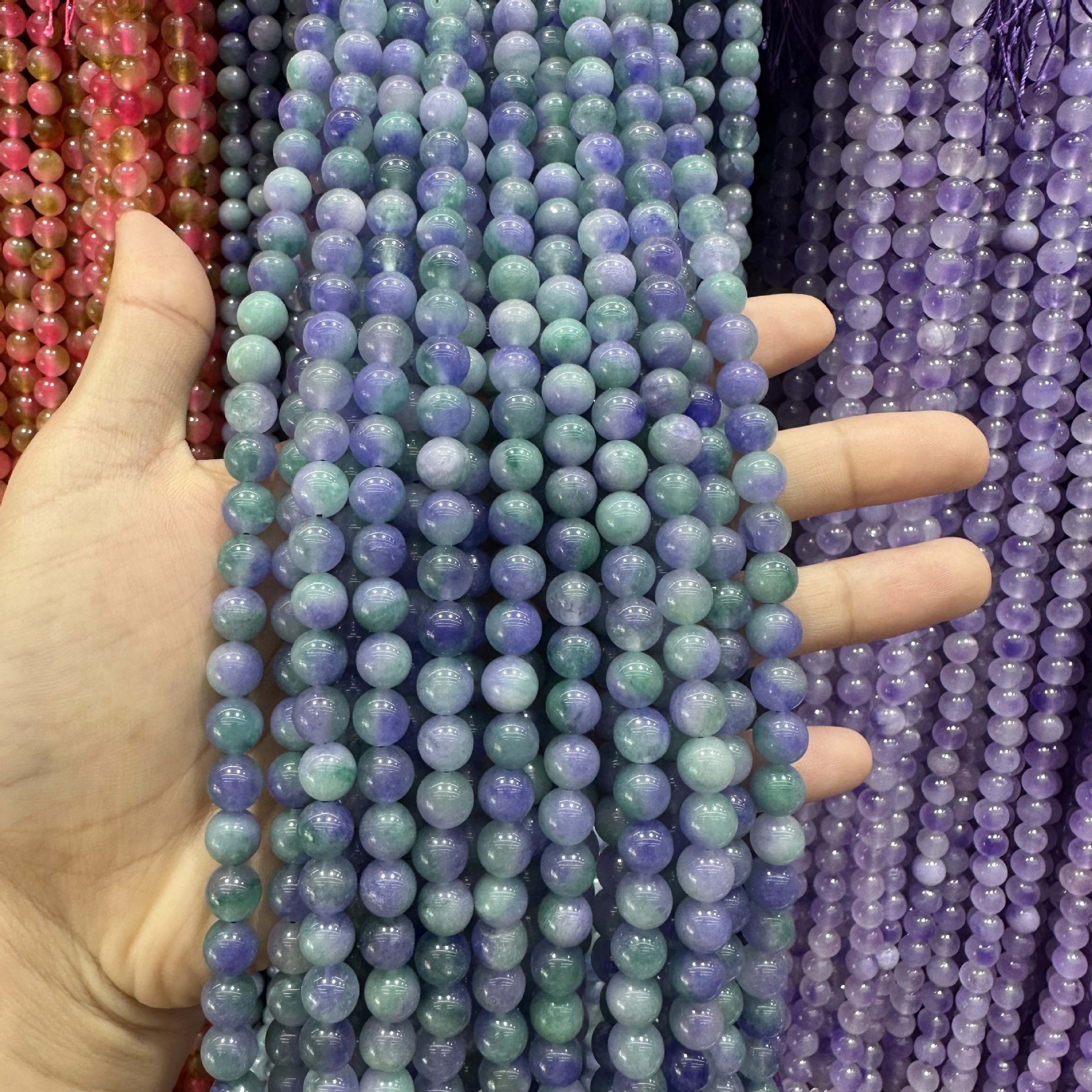 Picture of Live hot grade a chalcedony 8mm two-color round beads beads handmade diy Internet celebrity matching in stock jewelry