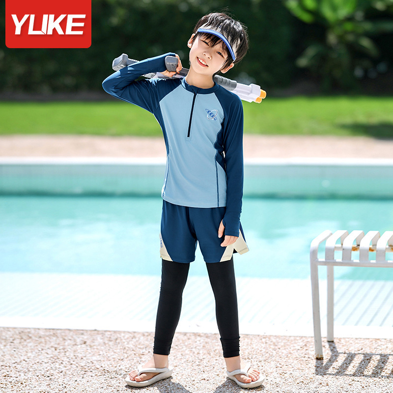 Picture of Children's Swimwear Boys Summer Long Sleeve Trousers Split Sun Protection Boys Middle and Big Children Students Hot Spring Swimming Equipment
