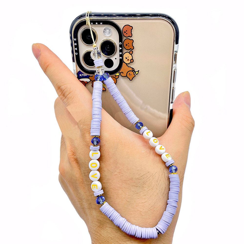 Picture of European and American Style Phone Chain Couple Letter Love Soft Clay Phone Strap Beaded Phone Lanyard Pendant for Women
