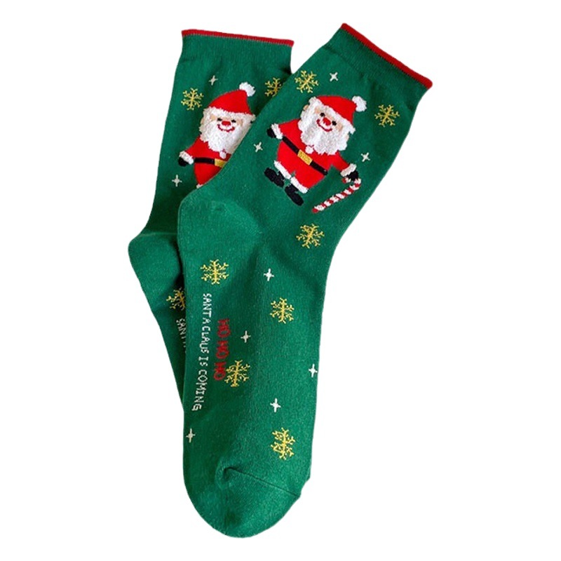 South Korea's Dongdaemun Marry Christmas Socks Flocked Cartoon Santa Mid-Calf Women's Socks Red Cotton Socks