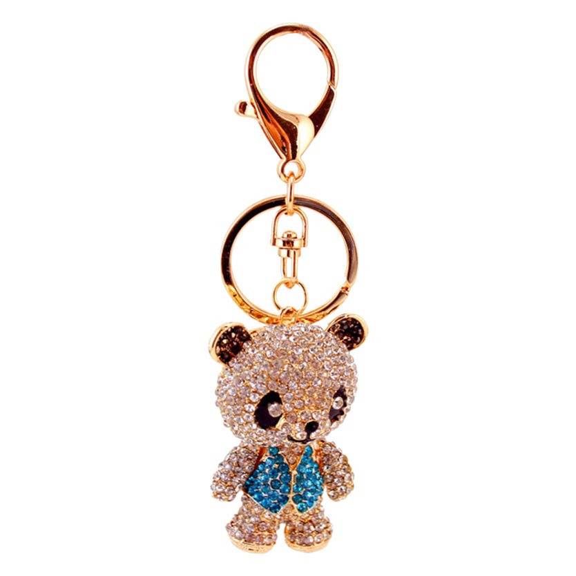 Creative Cute Cartoon Red Panda with Diamond Wear Vest Car Keychain Women's Bag Accessories Metal Pendant 159