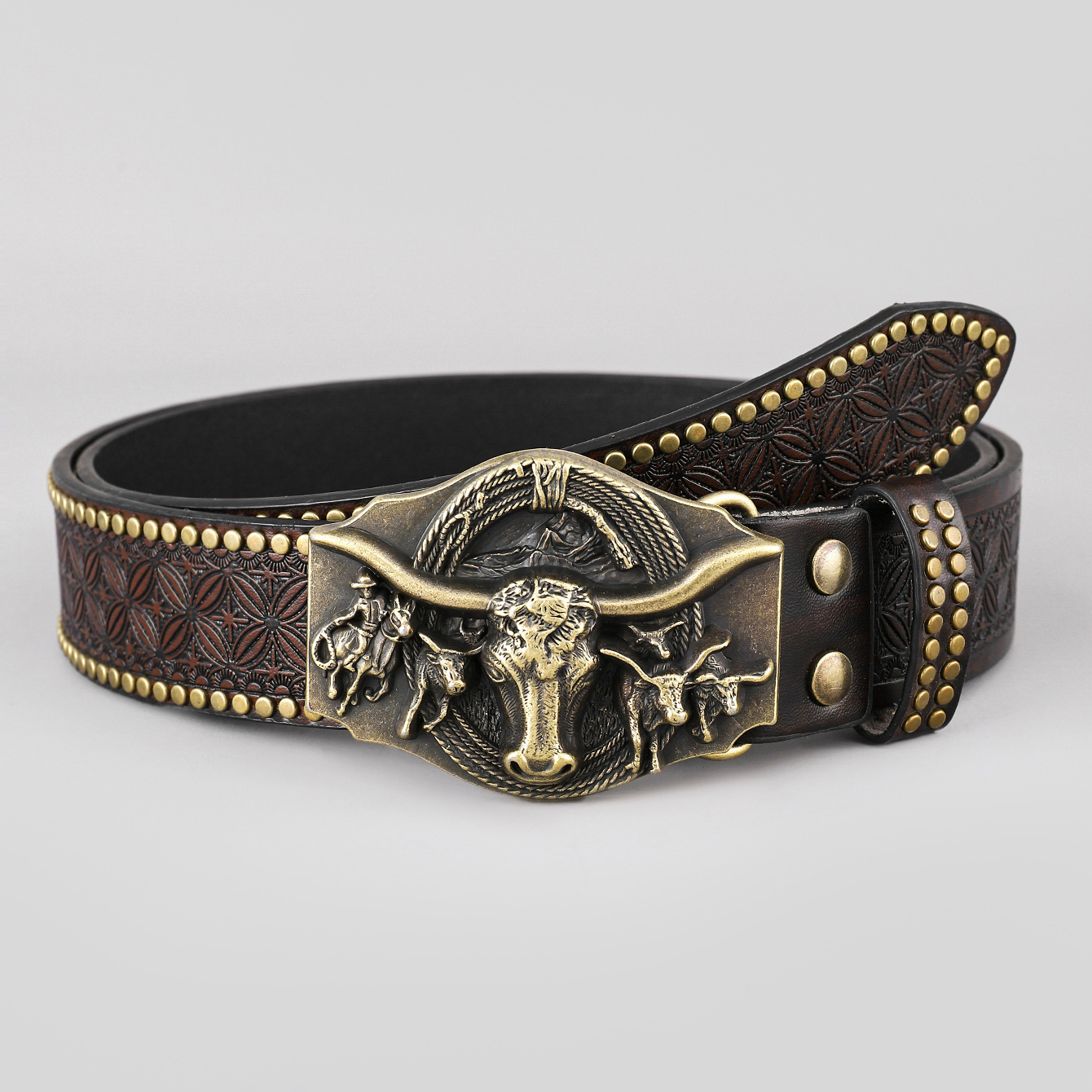 Cross-border New Denim Belt Men's Retro American Belt Hip-hop Trend Bead Rivet Personalized Design Belt for Men