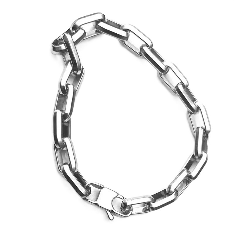Titanium steel industrial style Cuban necklace square buckle thick chain men's hip hop chain ins clavicle chain stitching O-chain bracelet