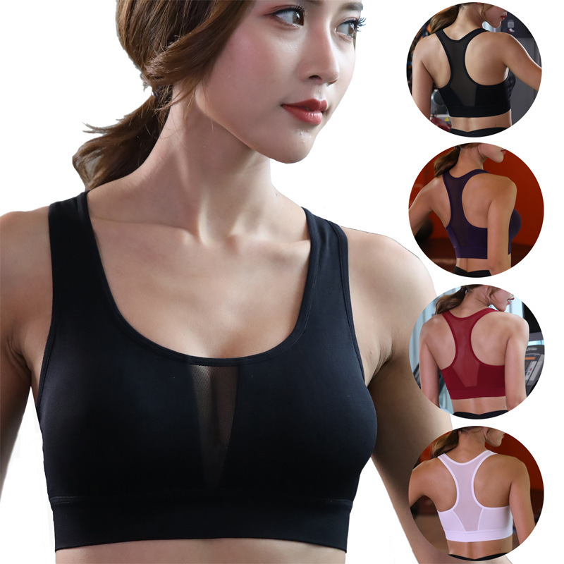 Pure Color Fitness Yoga Underwear Sexy Mesh Shock-proof Running Quick-drying Vest-type Non-rimless Sports Bra