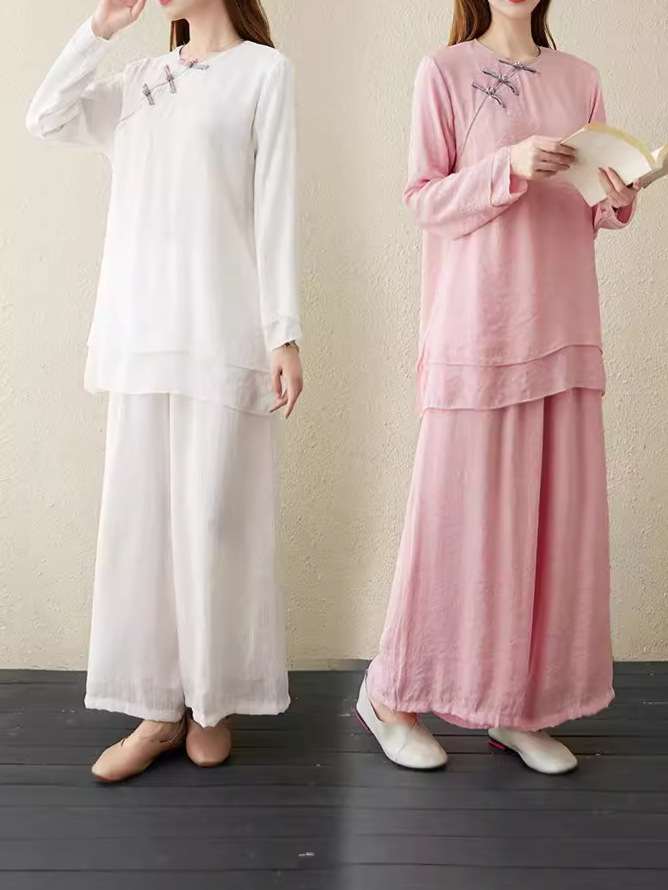 Picture of 2024 Buddha suit Women's Chinese Style Yoga Two-piece suit Chinese Style Retro Candid Lay Buddhist Zen Suit Zen Tea Suit