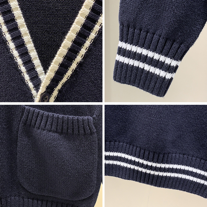Picture of Children's Knitted Cardigan 2025 Spring & Fall Style Boys and Girls Sweater Jacket British School Uniform Jacket with Flap Pocket Pantss Wholesale