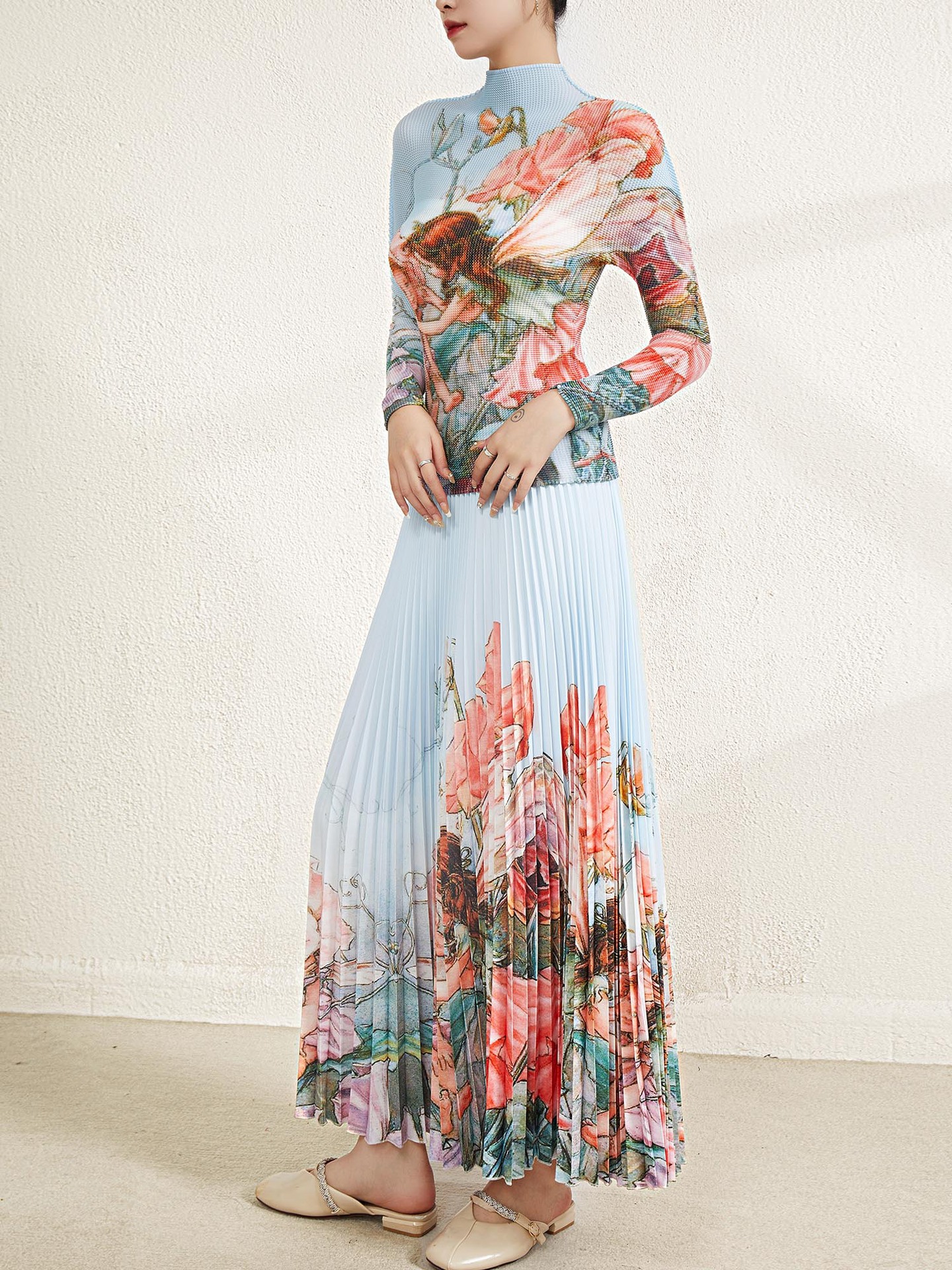 Cross-Border Retro Long-Sleeved Slim-Fitting High-Waisted Long Skirt Suit New Suit Women's High-End Fashion Two-Piece Set