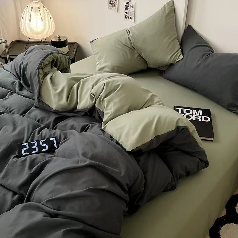 Picture of Washed Cotton Bed Sheet Four-Piece Set, Fresh Style Duvet Cover, Simple Ins Student Dormitory Three-Piece Duvet Cover Set